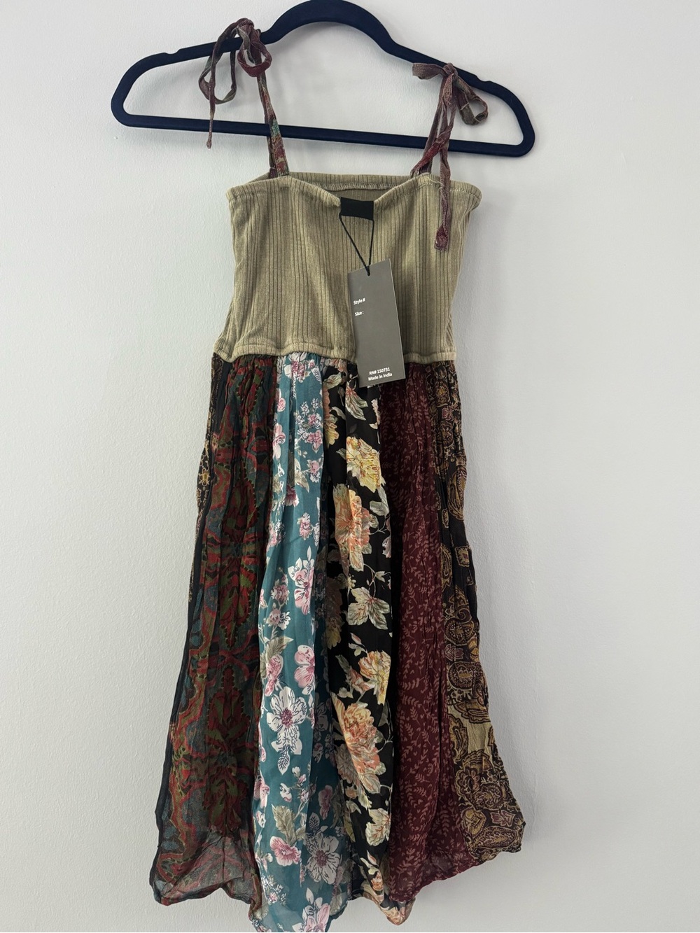 Young Threads Tiered Floral Patchwork Mini or tunic with Tie Straps - Olive - Picture 2 of 3